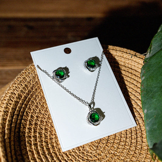 Emerald Green Halo Jewelry Set
