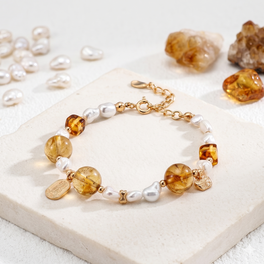 Wealth Attracting Yellow Phantom Quartz & Amber Bracelet