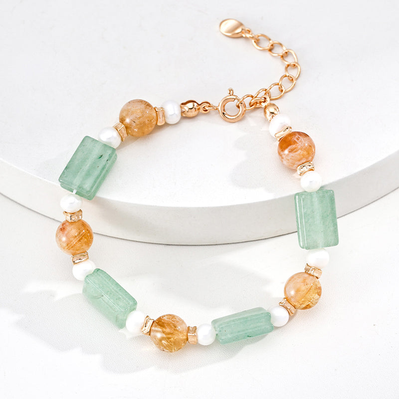 Natural Yellow Phantom Quartz & Pearl Bracelet
