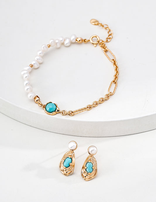 Vintage Gold Half Pearl Half Chain Bracelet