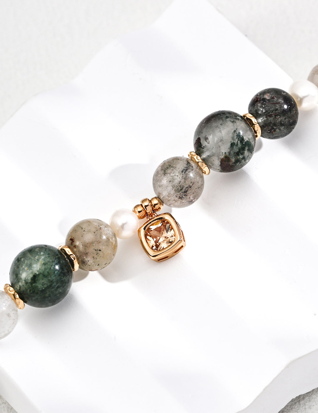 Natural Phantom Quartz & Pearl Bracelet