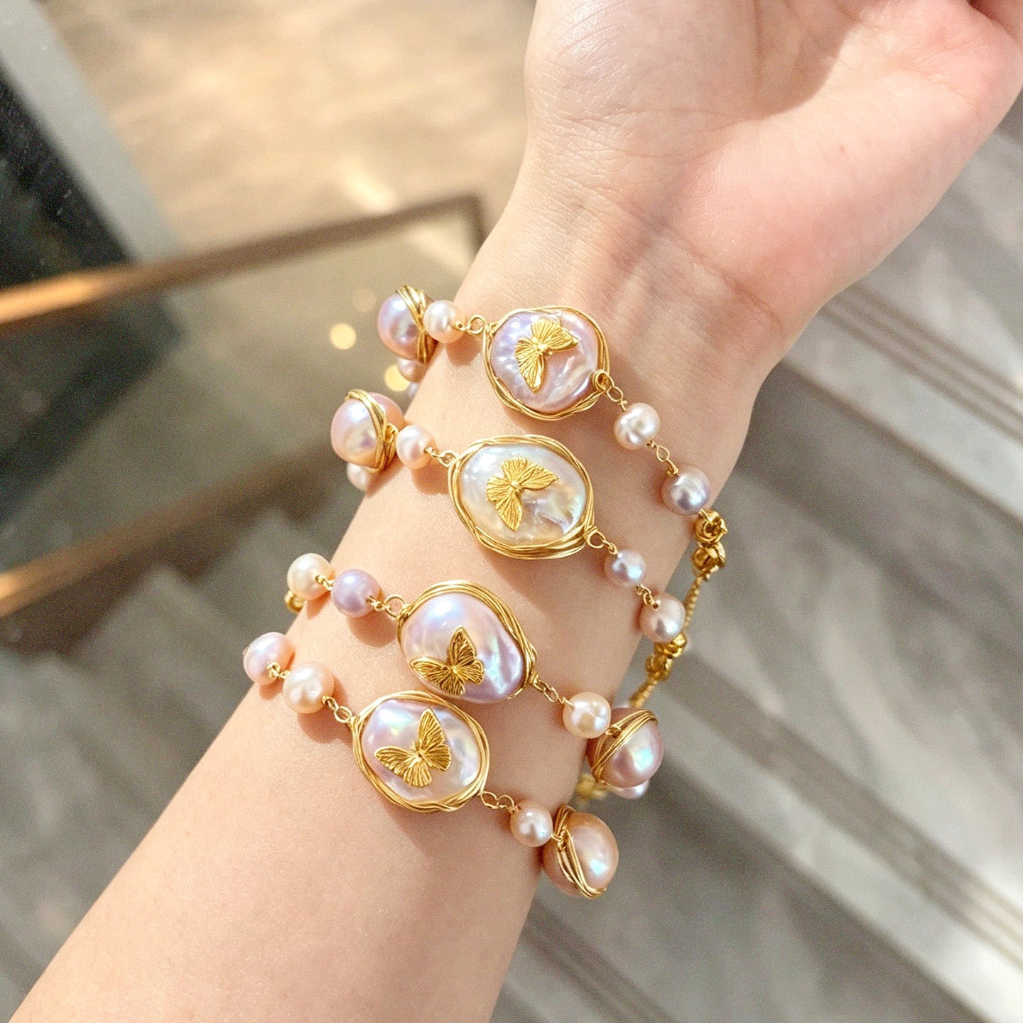 French Retro｜Baroque Pearl Butterfly Bracelet