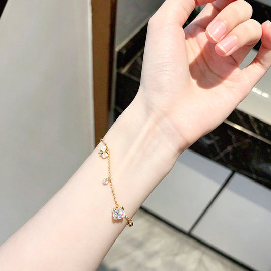 Cat & Gilded Floral Bracelet