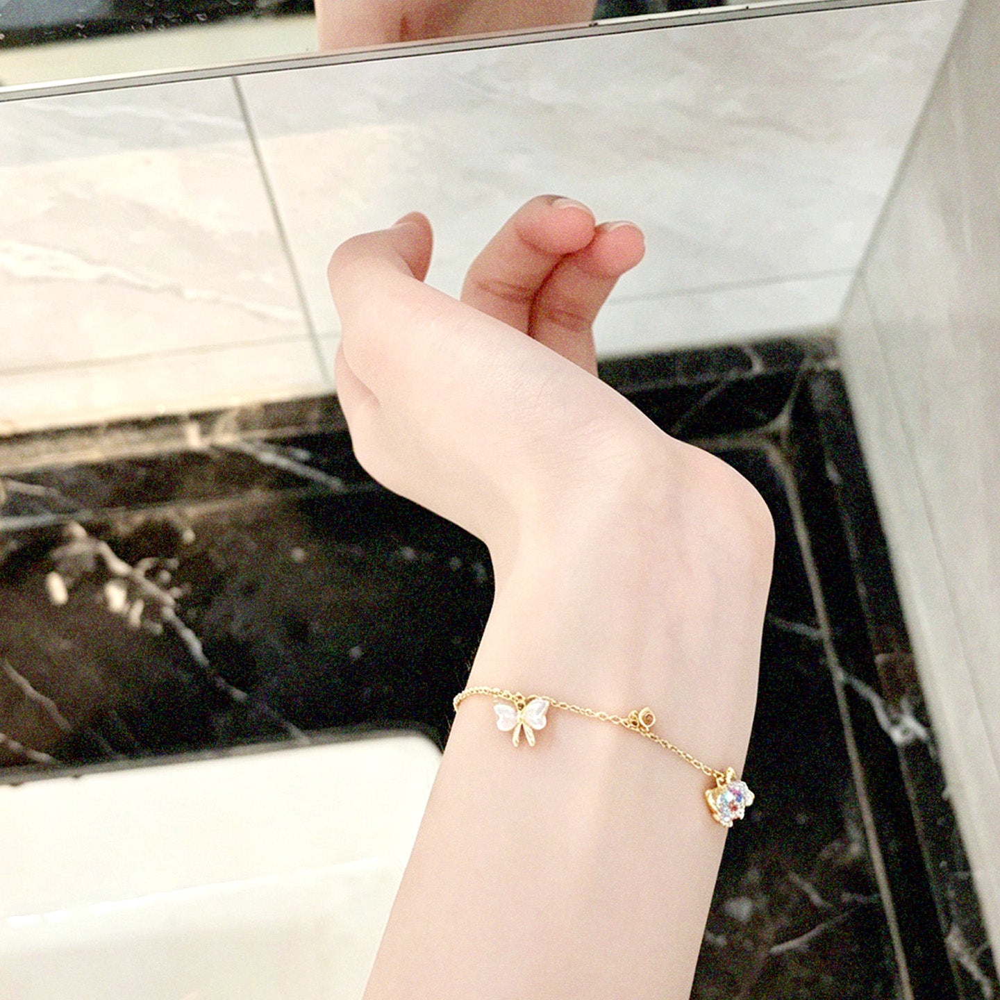 Cat & Gilded Floral Bracelet