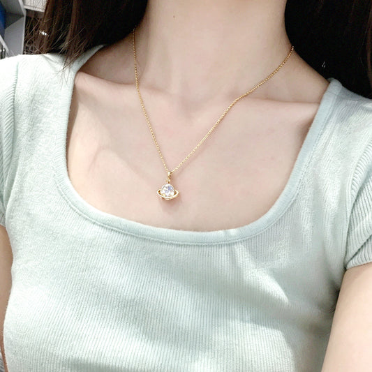 Colorful Iridescent Saturn Necklace & Earring Set