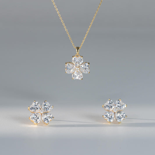 Crystal Heart Clover Jewelry Set