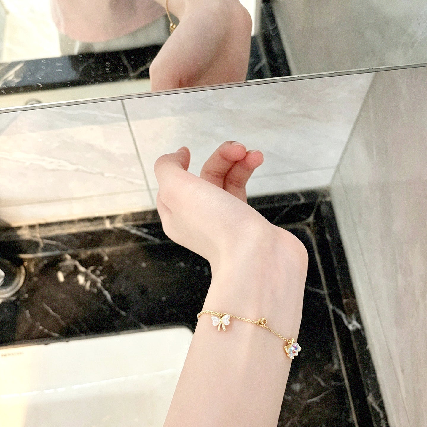 Cat & Gilded Floral Bracelet
