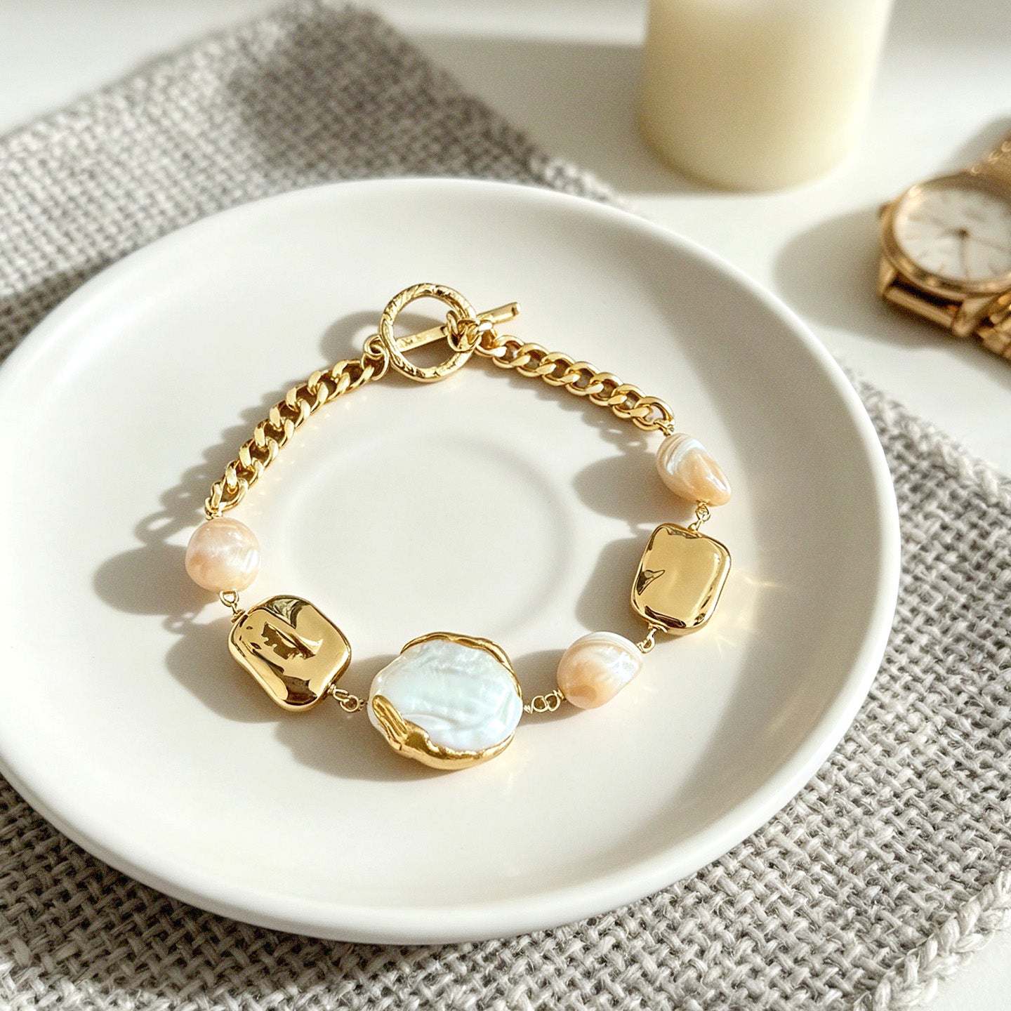 Baroque Pearl Gold Chain Bracelet