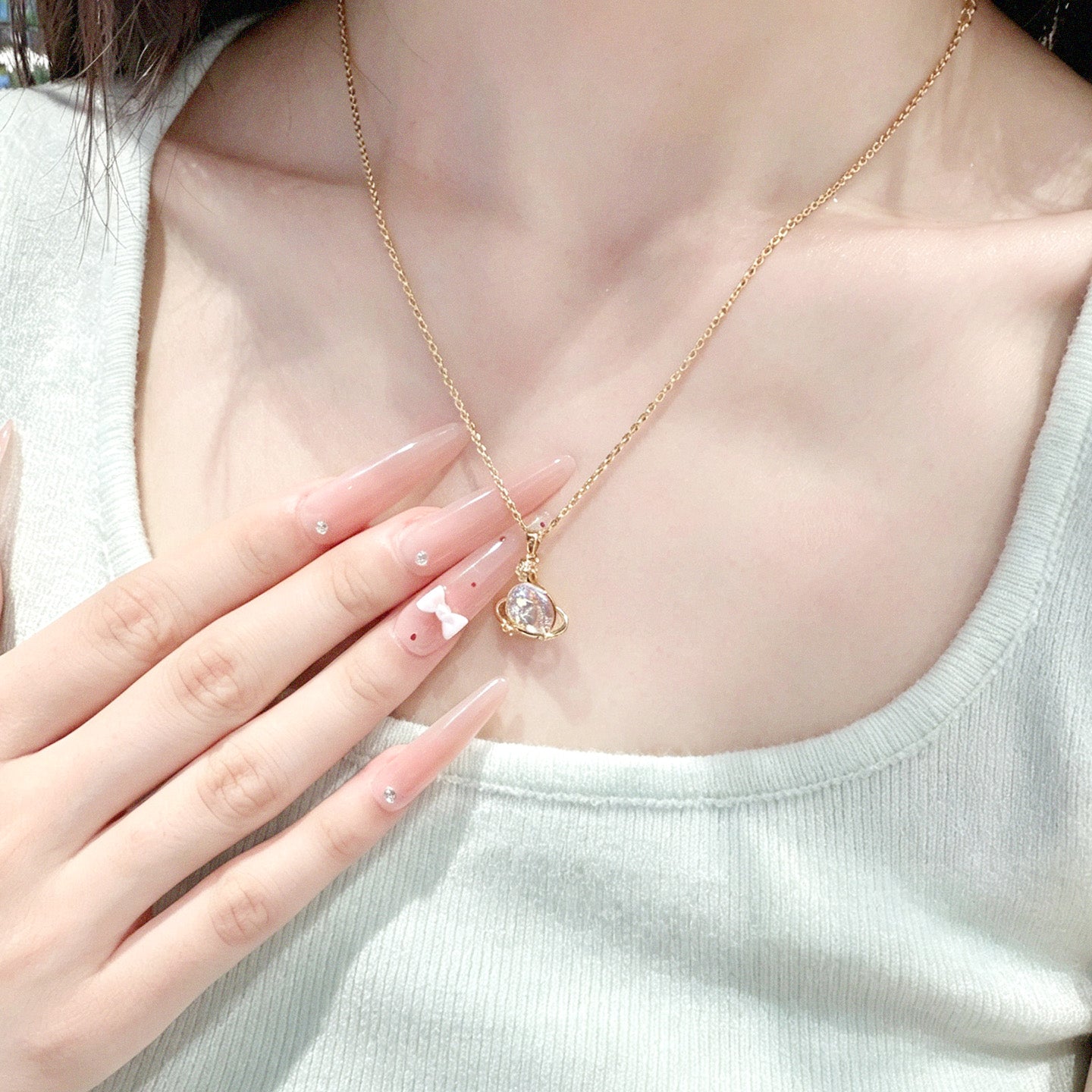 Colorful Iridescent Saturn Necklace & Earring Set
