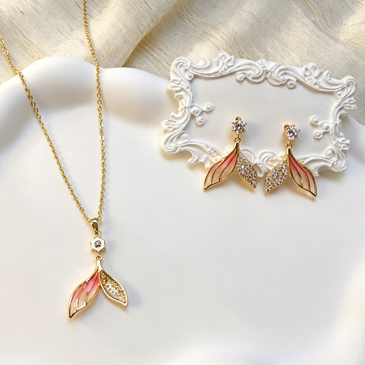 【Butterfly Radiance】Rhinestone Mermaid Earrings & Necklace Set for Women
