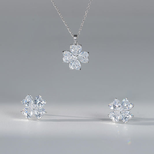 Starlit Clover Jewelry Set – Silver-Tone