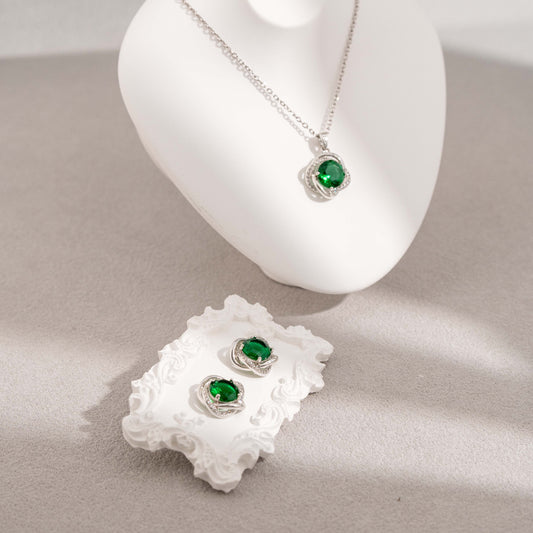 Emerald Green Halo Jewelry Set