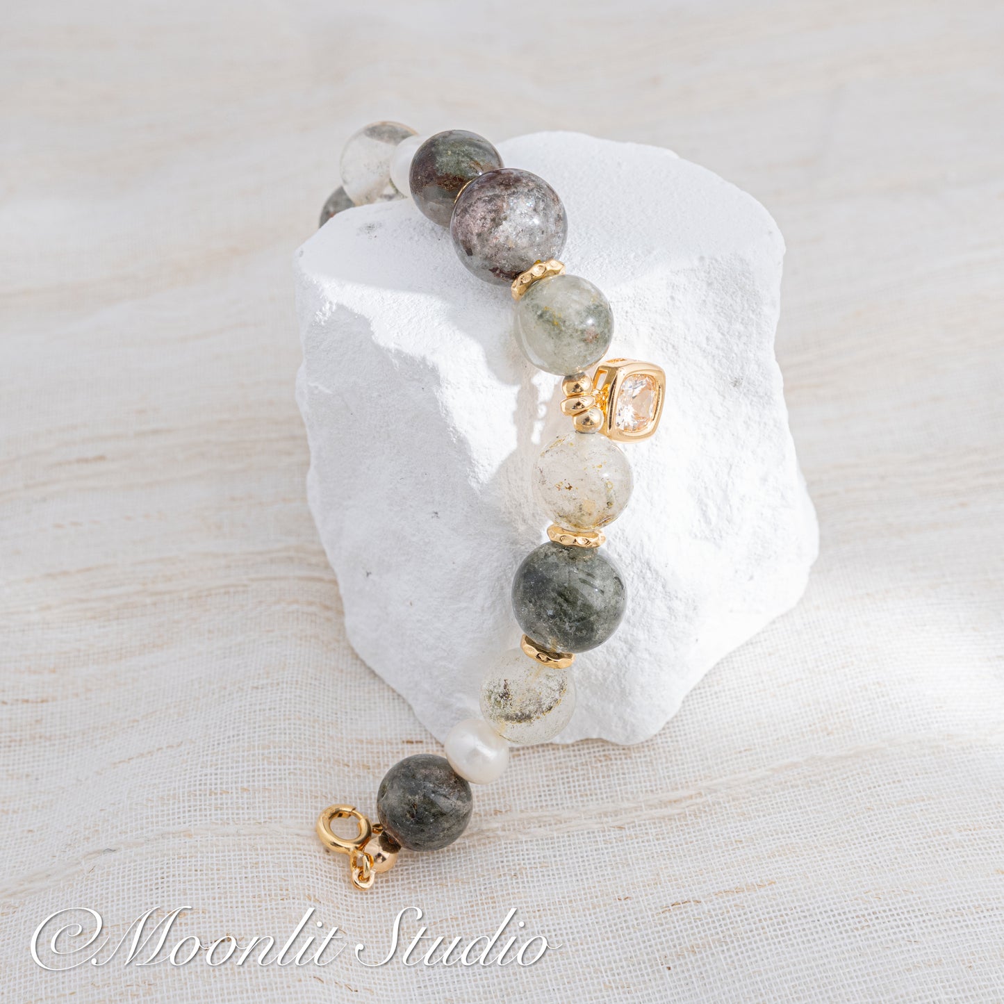 Natural Phantom Quartz & Pearl Bracelet