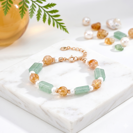 Natural Yellow Phantom Quartz & Pearl Bracelet