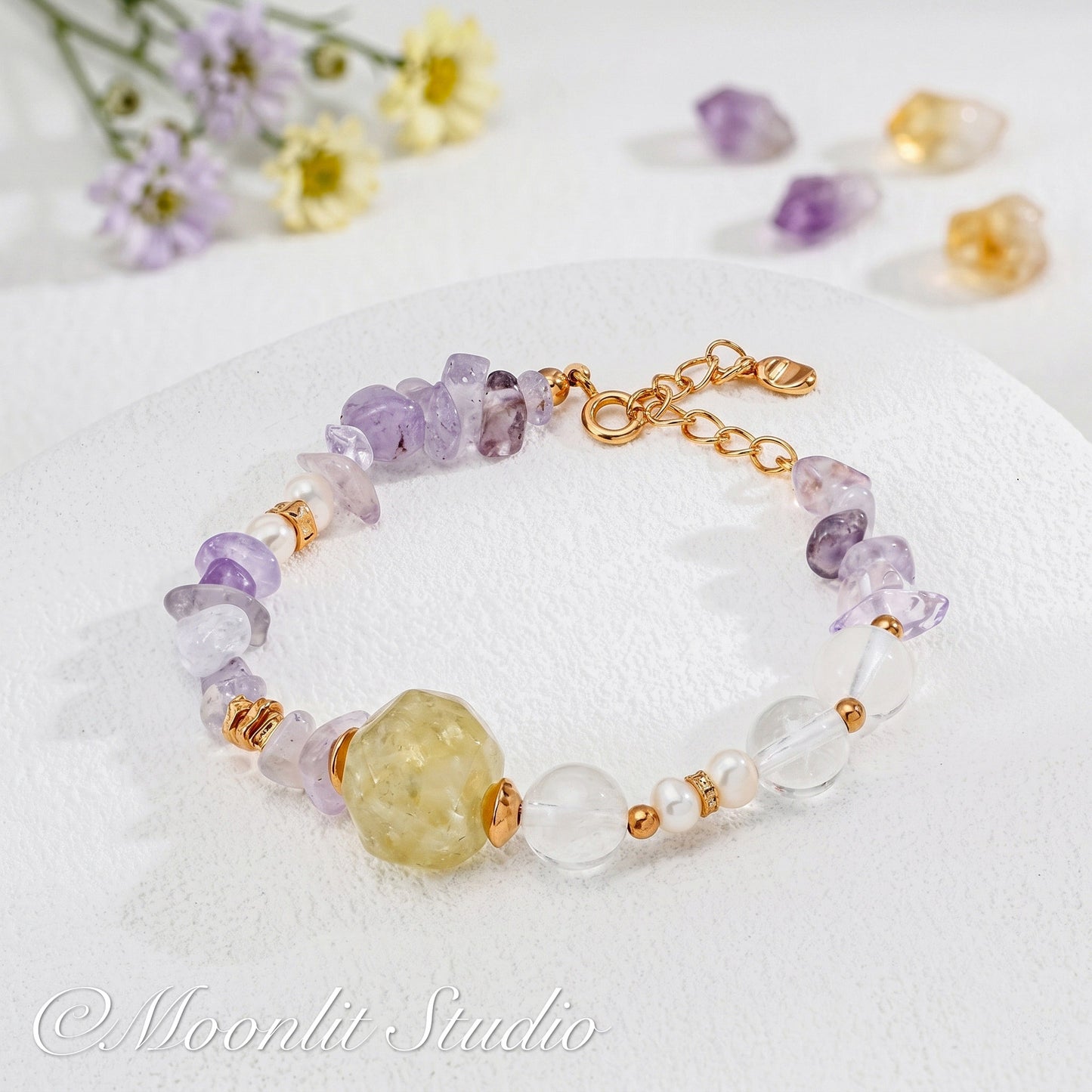 Natural Amethyst & Citrine Healing Crystal Bracelet