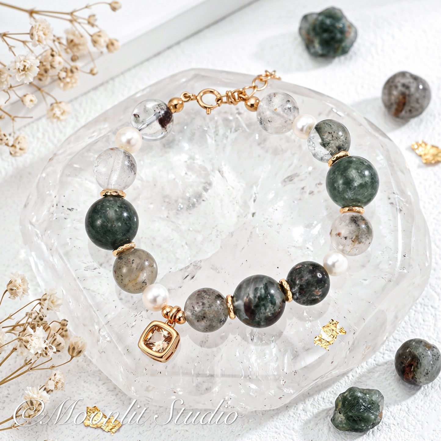 Natural Phantom Quartz & Pearl Bracelet