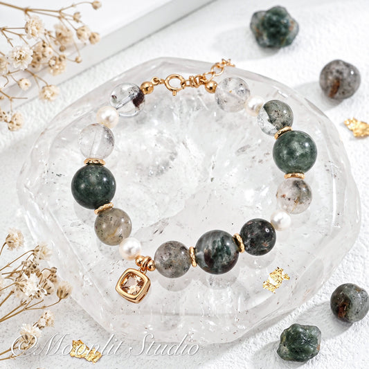 Natural Phantom Quartz & Pearl Bracelet