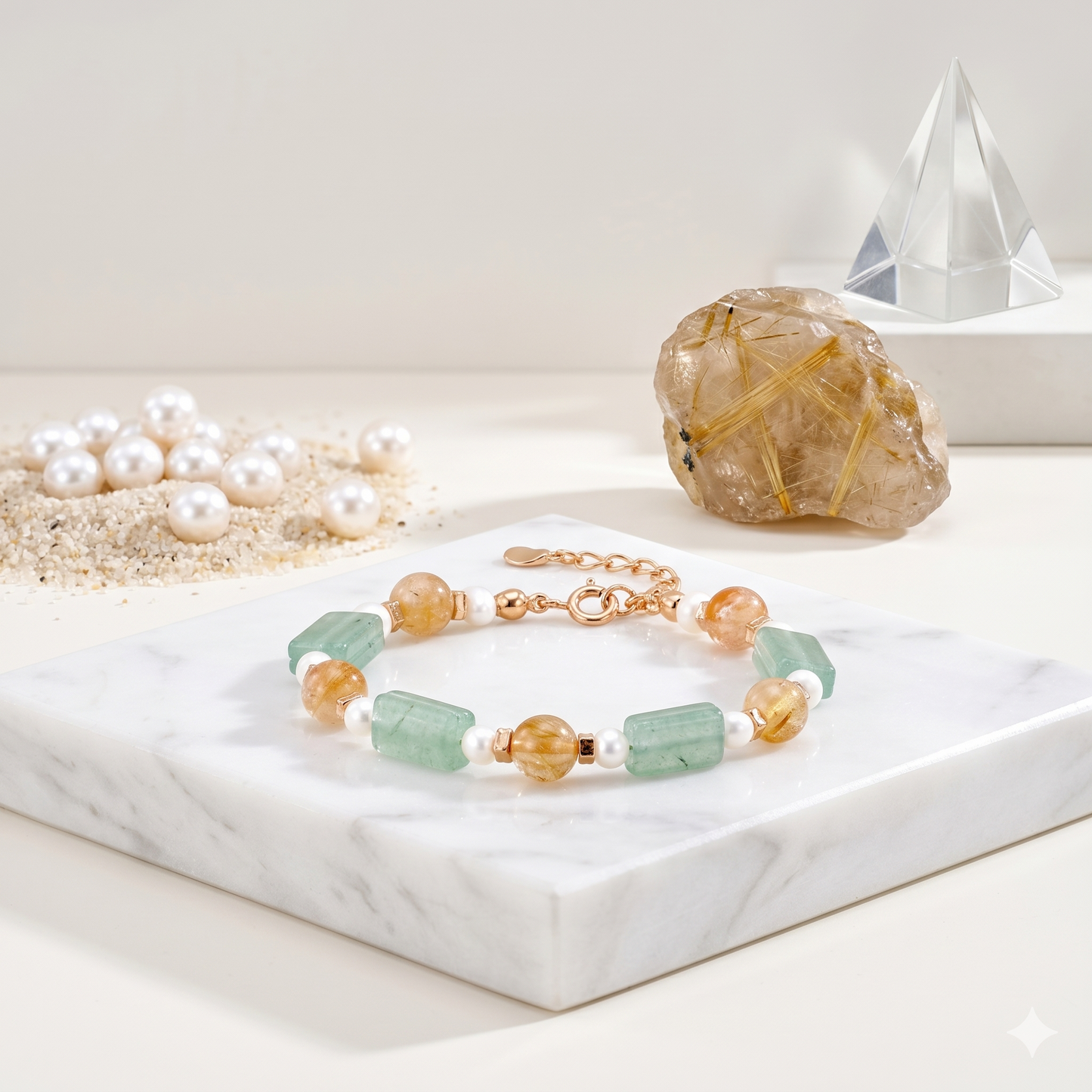 Natural Yellow Phantom Quartz & Pearl Bracelet