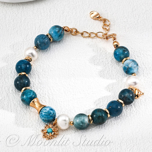 Natural Azurite & Pearl Beaded Bracelet