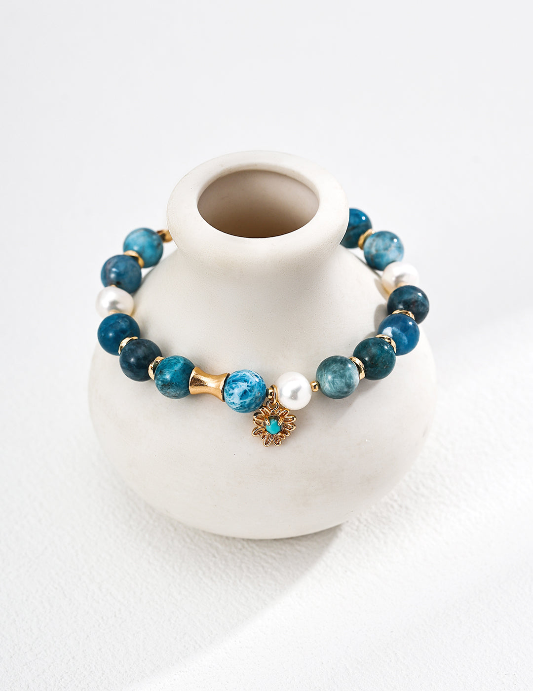 Natural Azurite & Pearl Beaded Bracelet
