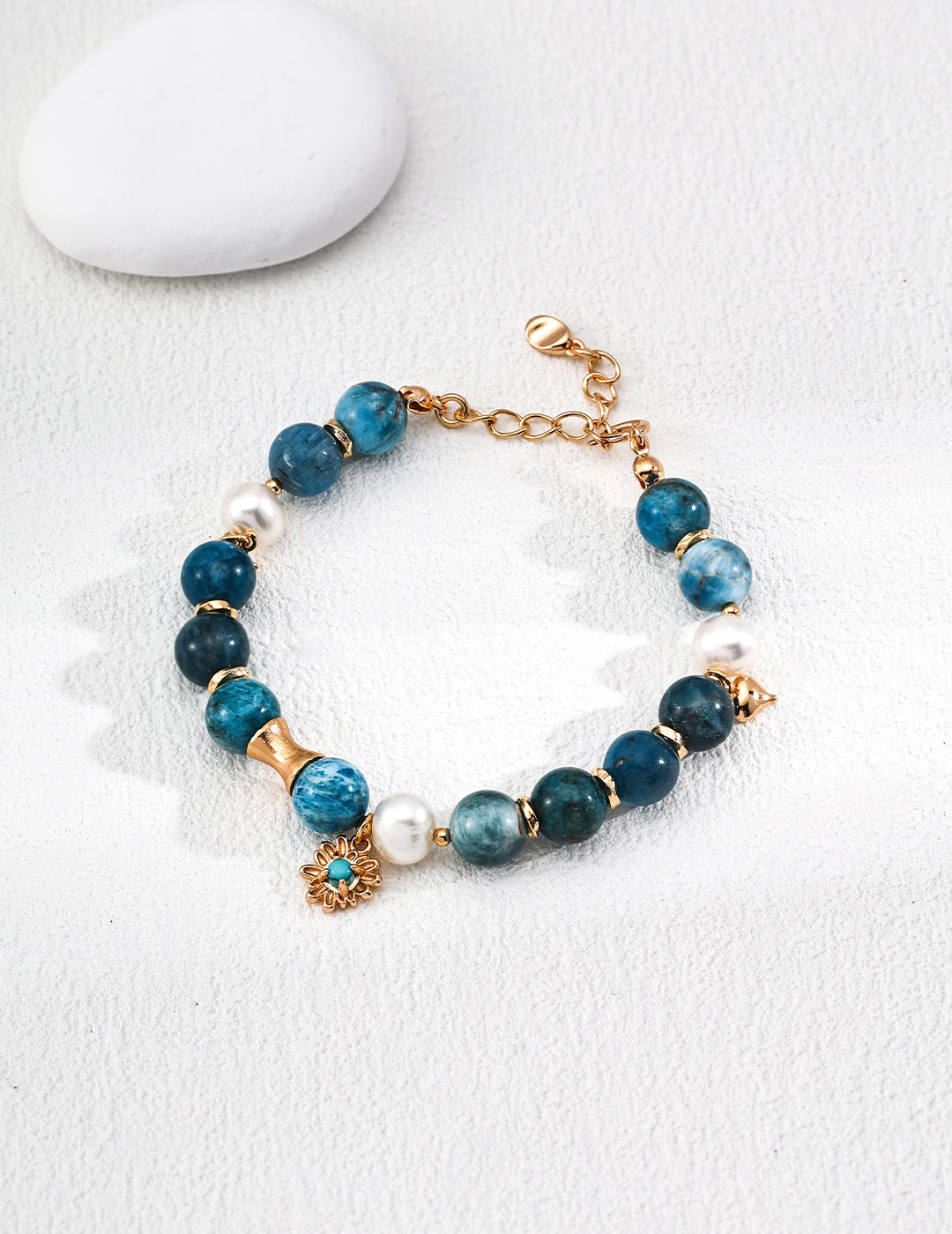 Natural Azurite & Pearl Beaded Bracelet