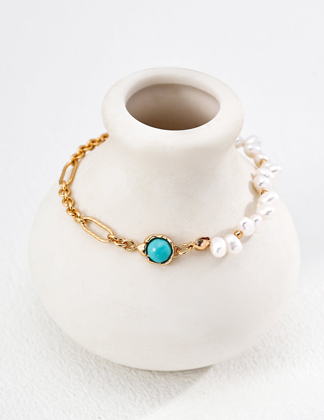 Vintage Gold Half Pearl Half Chain Bracelet
