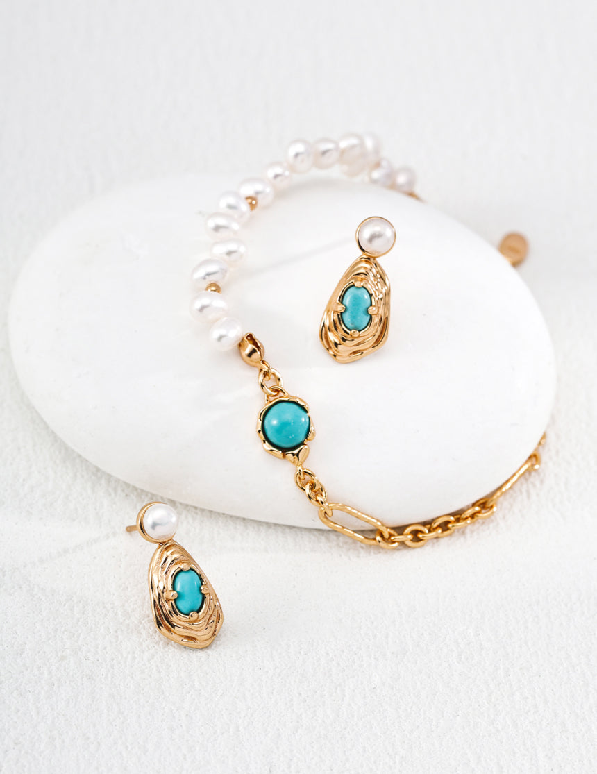 Vintage Gold Half Pearl Half Chain Bracelet