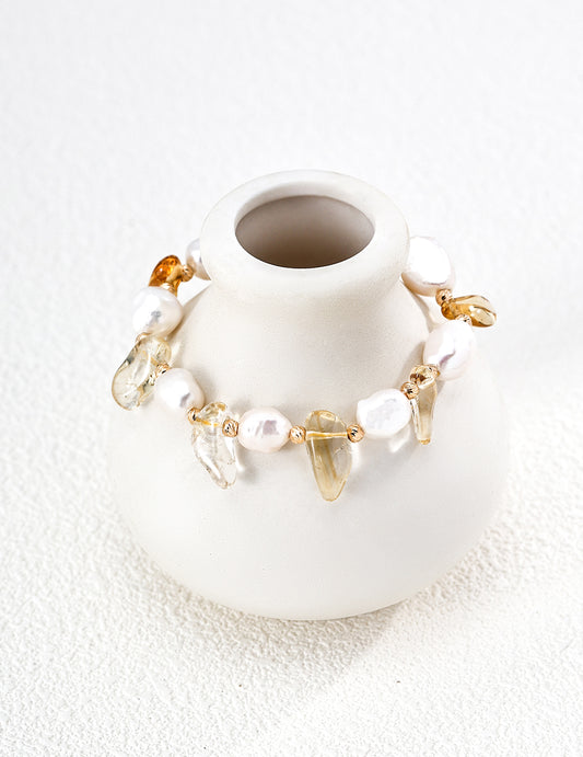 Vintage Gold Natural Pearl & Crystal Bracelet