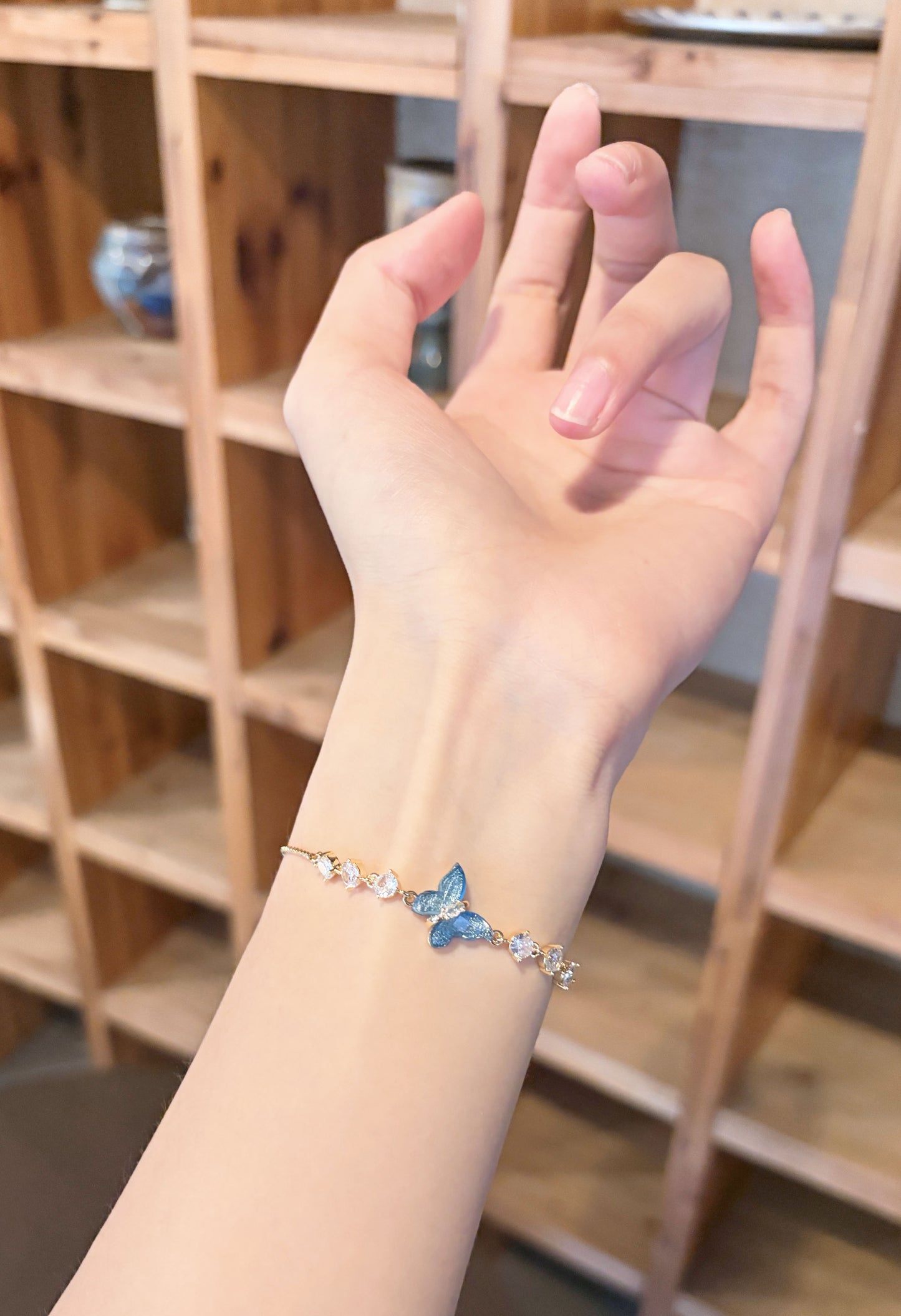 Sparkling Blue Enamel Butterfly Crystal Bracelet