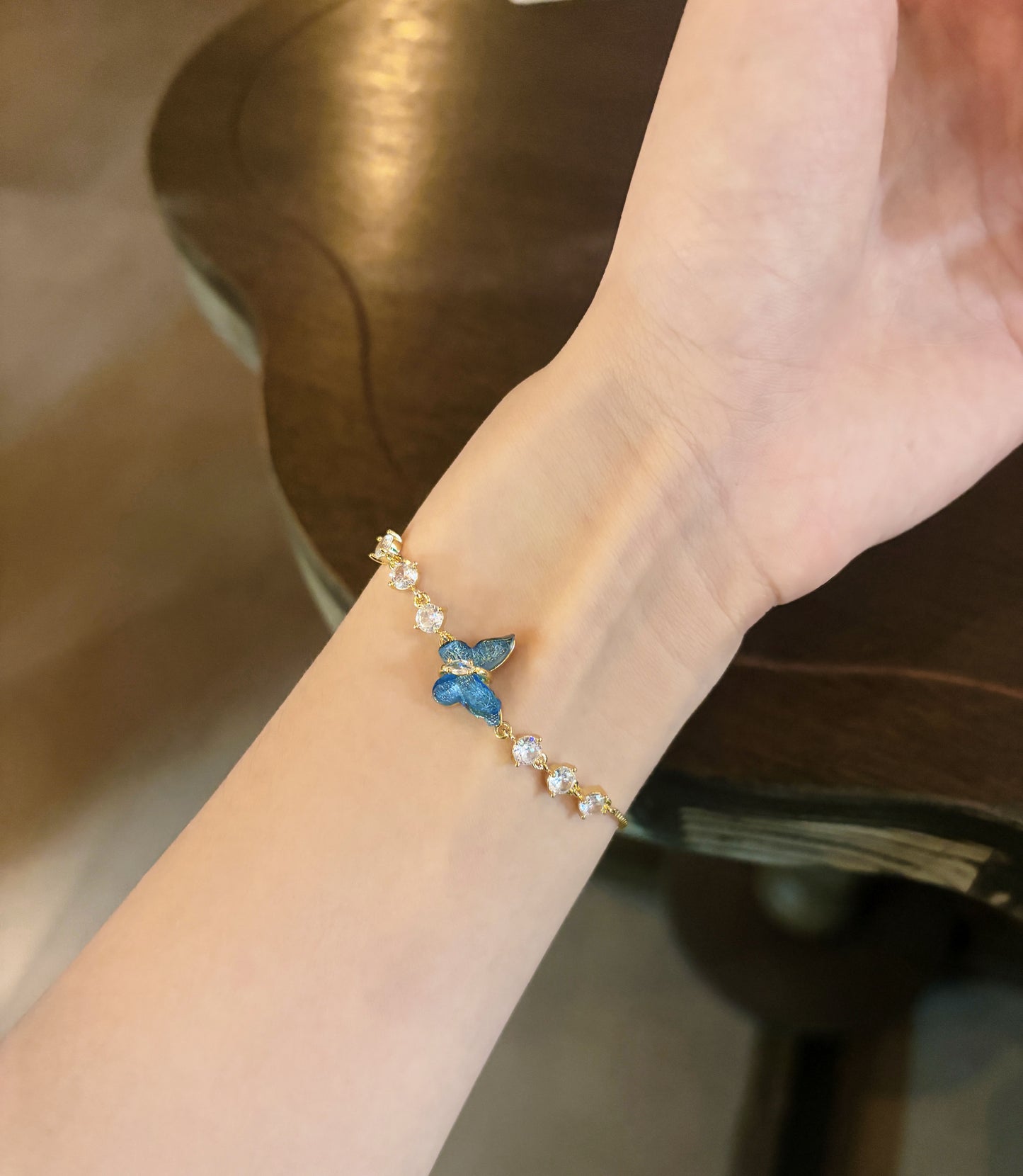 Sparkling Blue Enamel Butterfly Crystal Bracelet