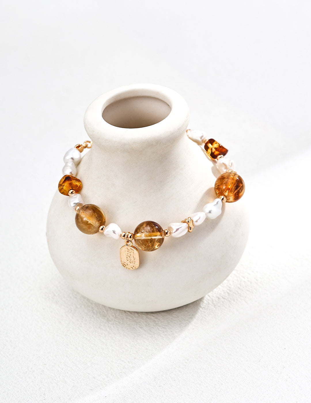 Wealth Attracting Yellow Phantom Quartz & Amber Bracelet