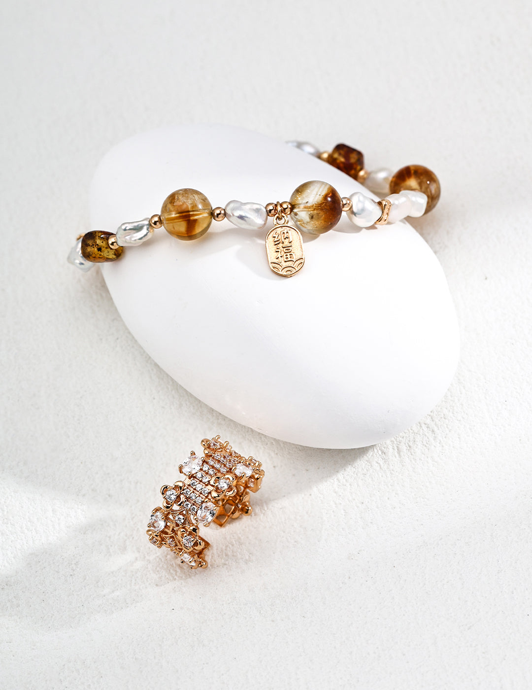 Wealth Attracting Yellow Phantom Quartz & Amber Bracelet