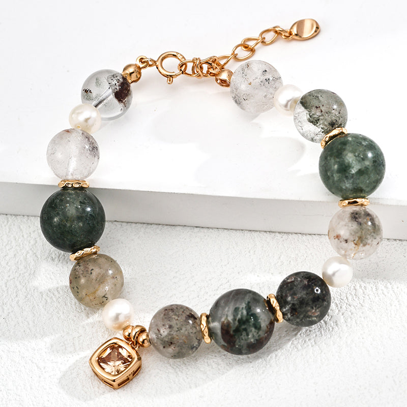 Natural Phantom Quartz & Pearl Bracelet