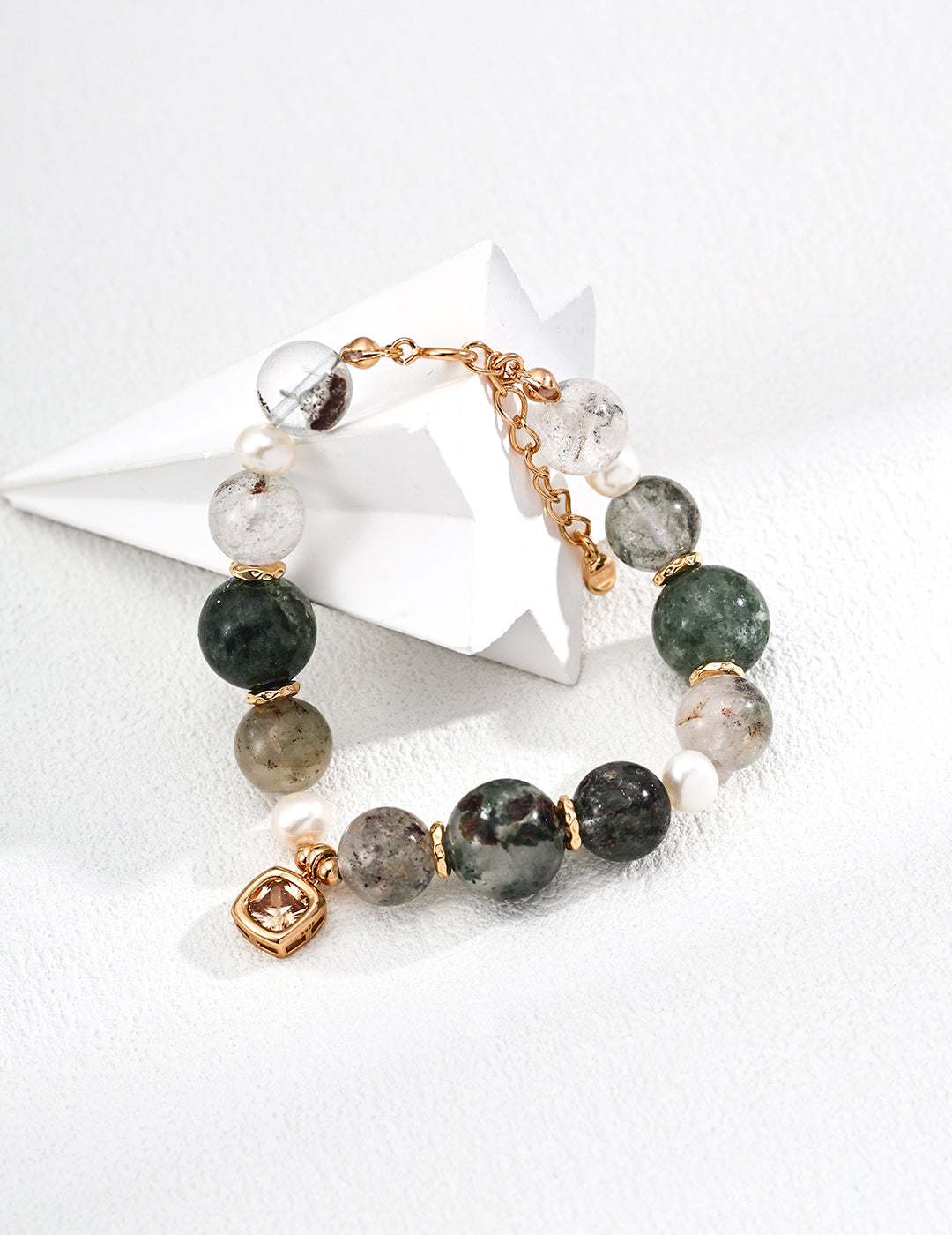 Natural Phantom Quartz & Pearl Bracelet