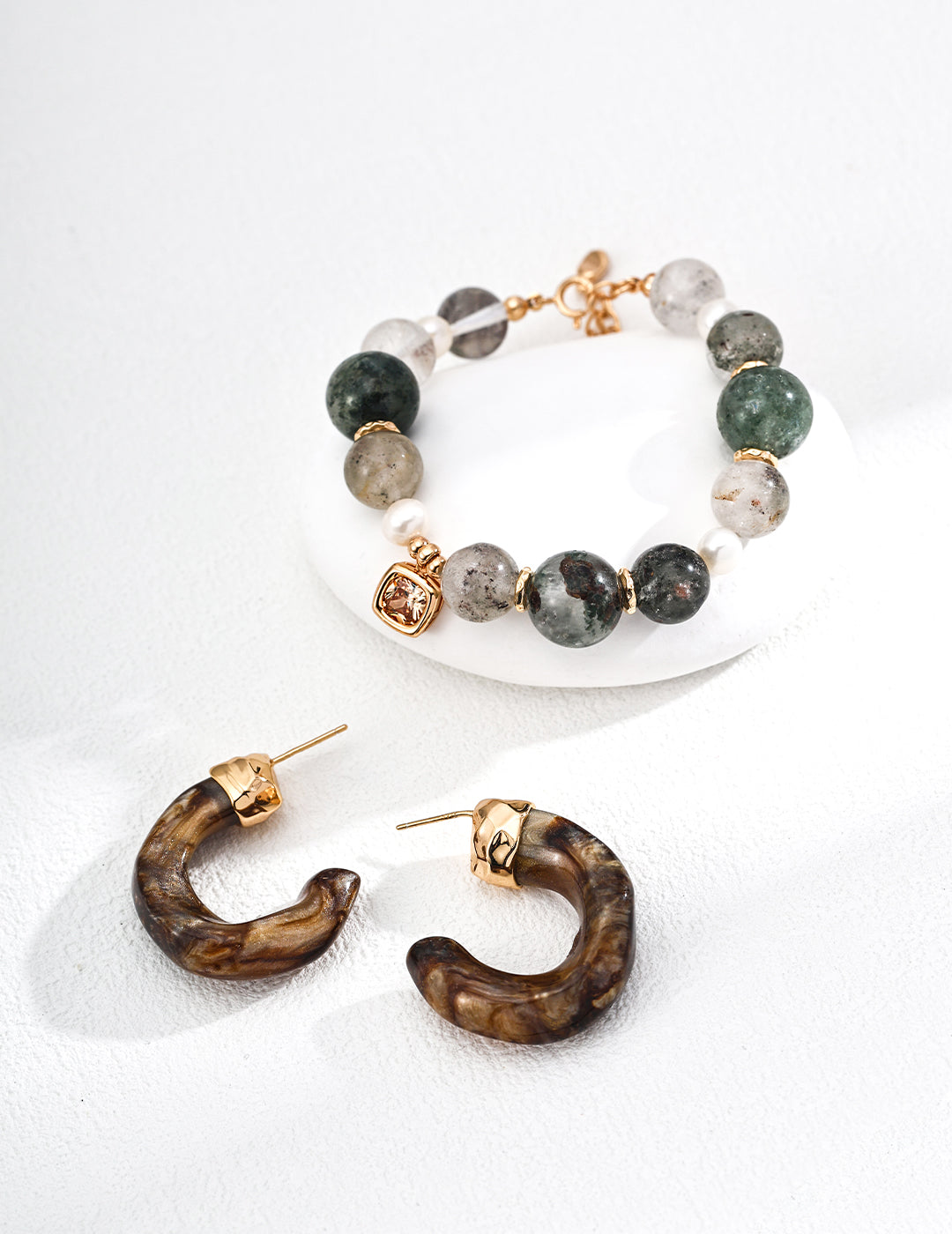 Natural Phantom Quartz & Pearl Bracelet