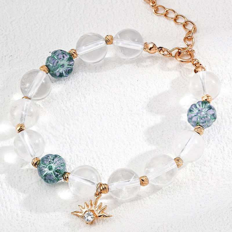Clear Quartz & Floral Lampwork Glass Bracelet