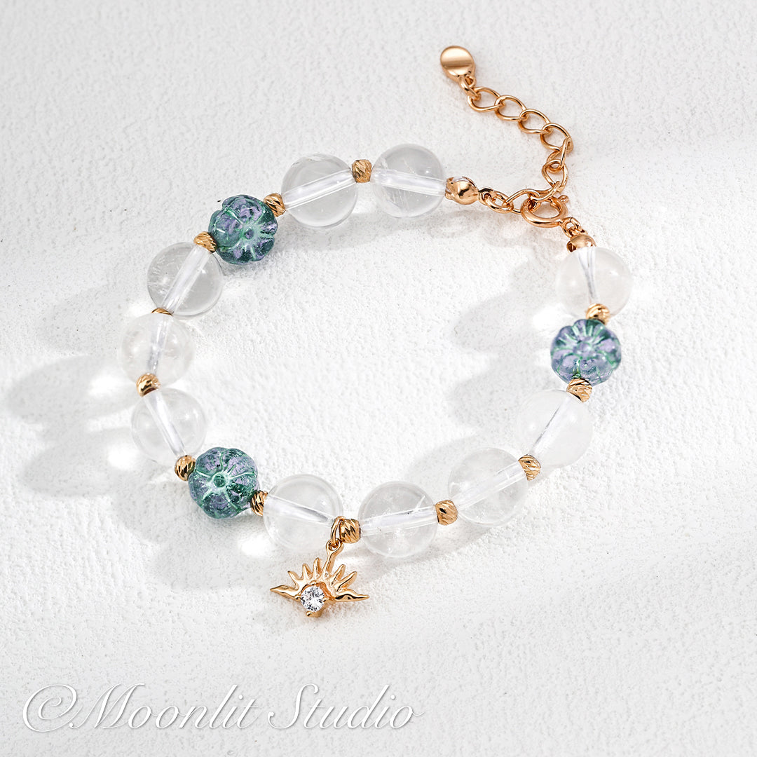 Clear Quartz & Floral Lampwork Glass Bracelet