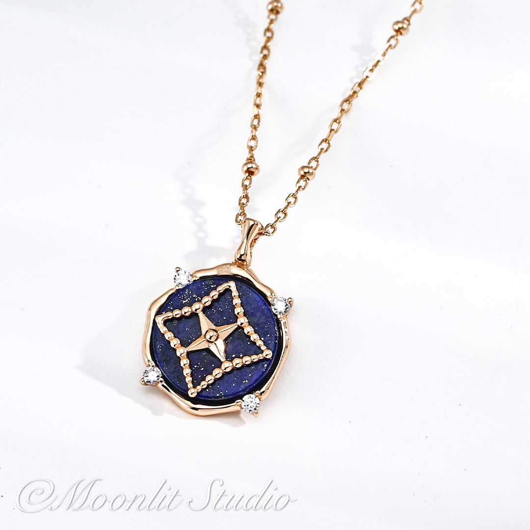 Vintage Gold Lapis Lazuli Starburst Necklace