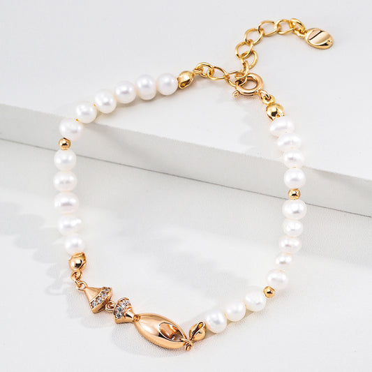 Geometric Zirconia & Natural Pearl Bracelet