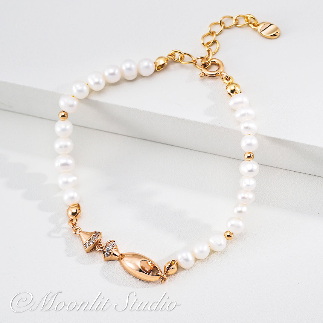 Geometric Zirconia & Natural Pearl Bracelet