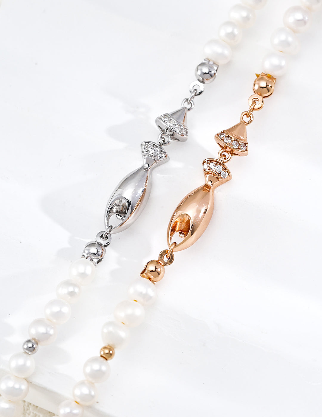 Geometric Zirconia & Natural Pearl Bracelet