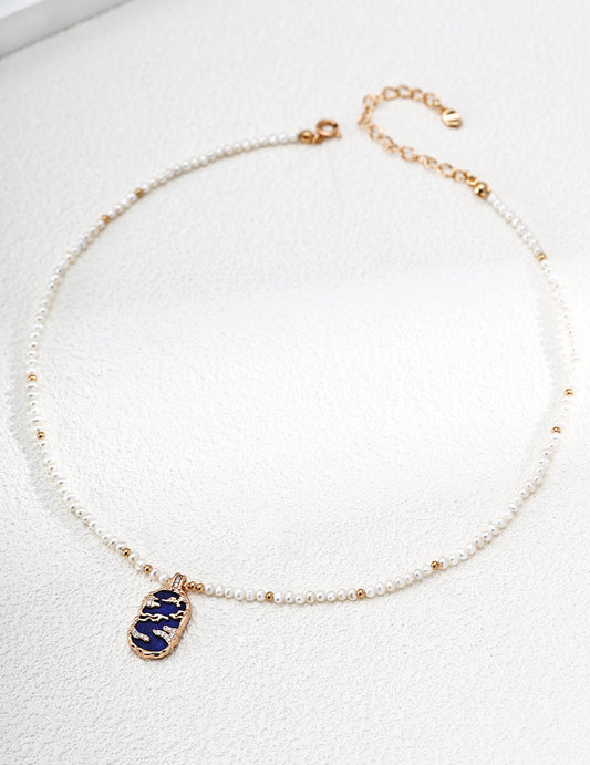 Natural Pearl & Lapis Lazuli Choker Necklace
