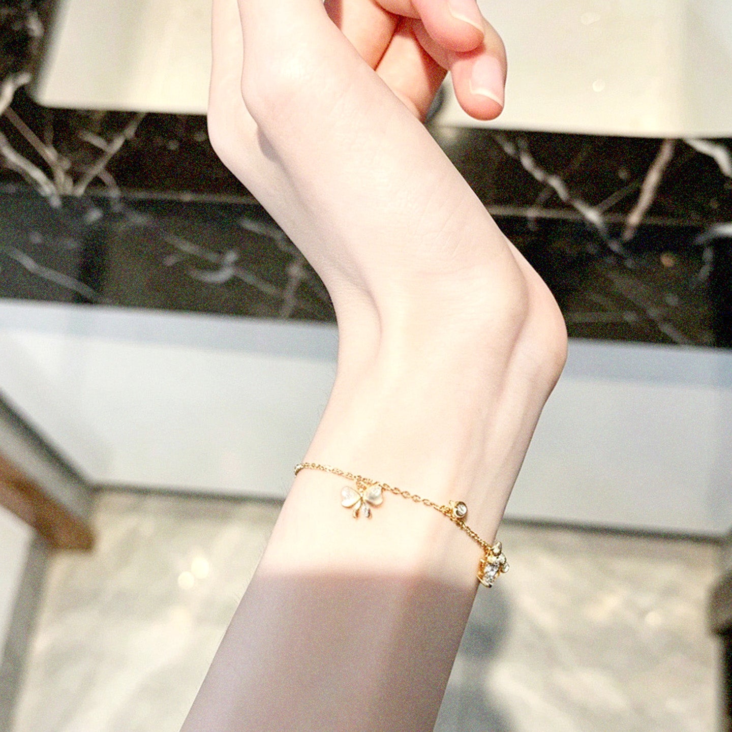 Cat & Gilded Floral Bracelet