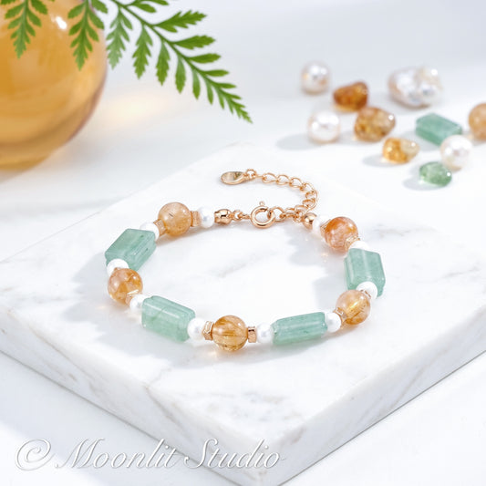 Natural Yellow Phantom Quartz & Pearl Bracelet