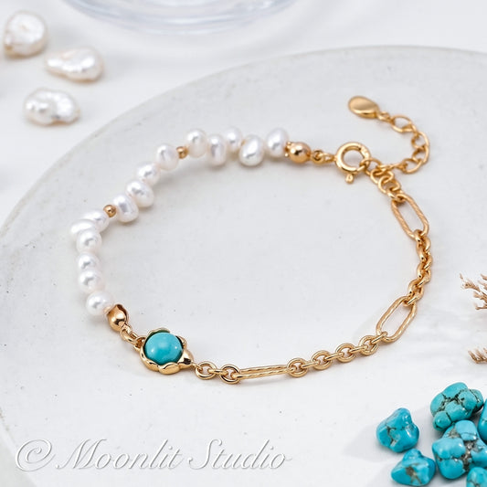 Vintage Gold Half Pearl Half Chain Bracelet